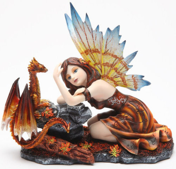 Fairy with Red Dragon Statue Statuette